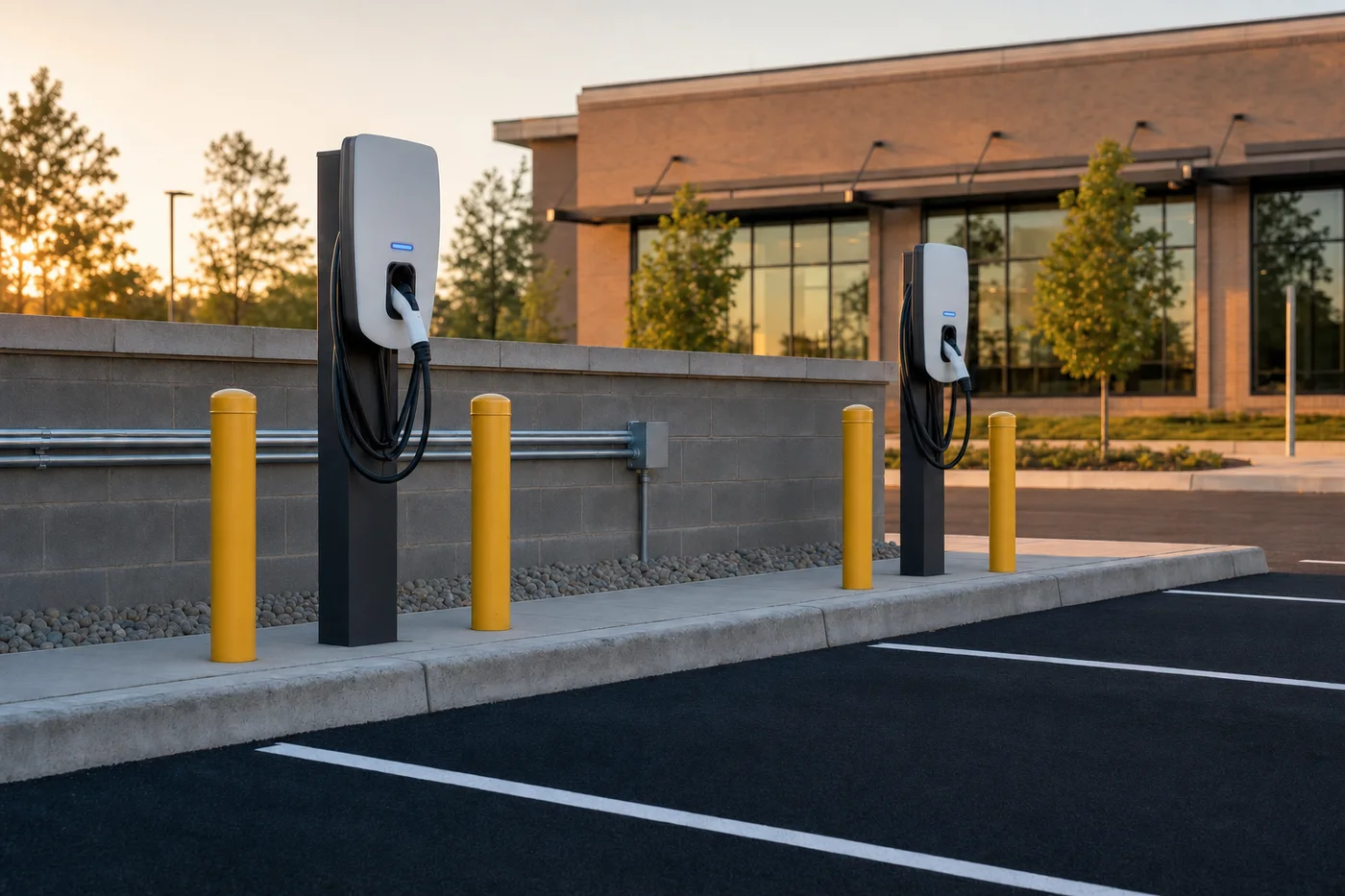 Level 2 electric vehicle charger mounted and connected at a residence
